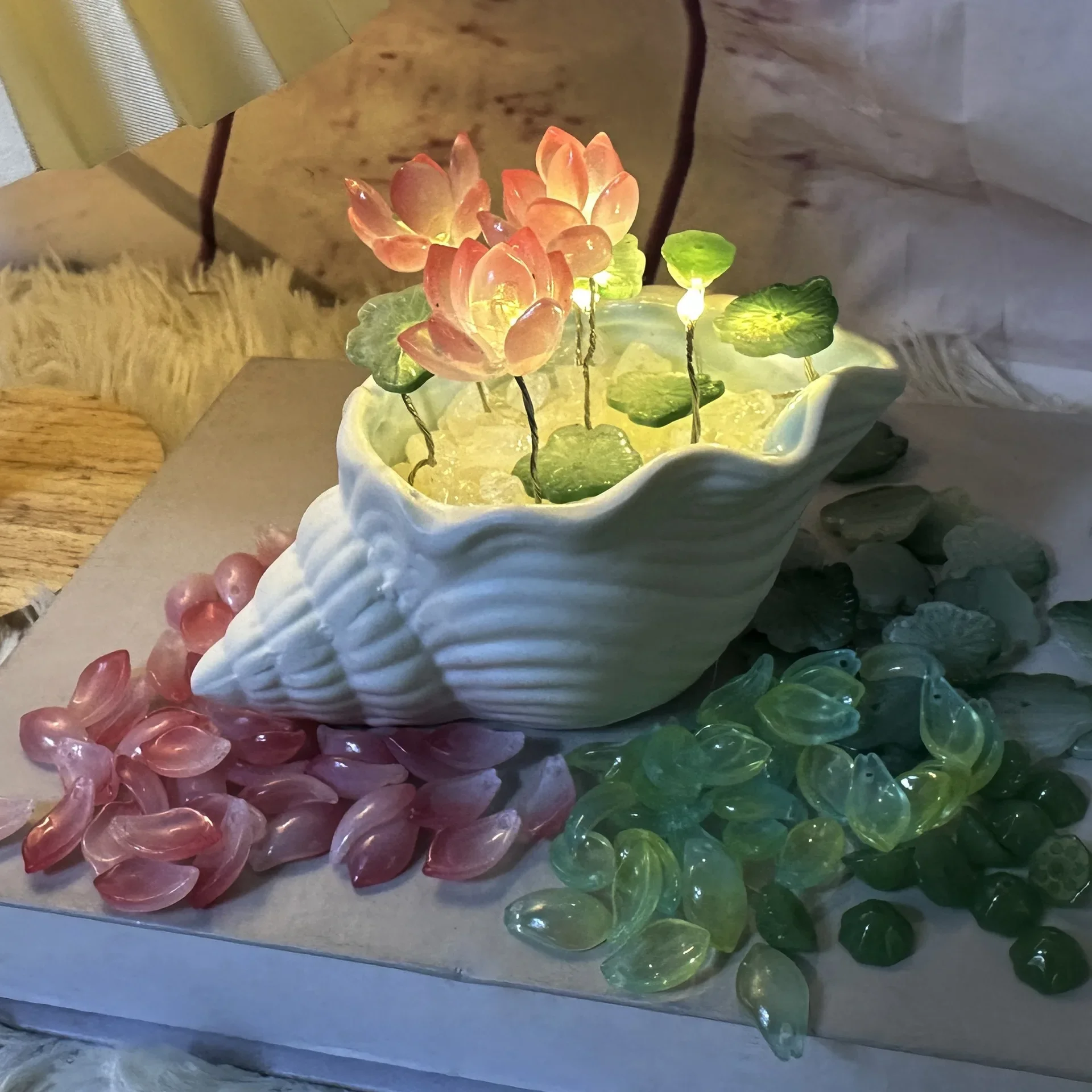 Conch Shell Diy Lotus Lamp, Lotus Lamp, Nachtlampje Diy Huisdecoratie, Cadeau Vrienden, Vriendinnen En Geliefden