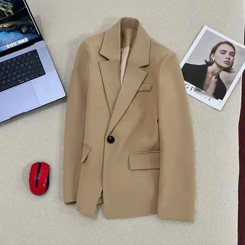 

Повседневный простой женский пиджак, весенне-осенний маленький пиджак с длинными рукавами и одной пуговицей, женский корейский шикарный пальто с зубчатым воротником