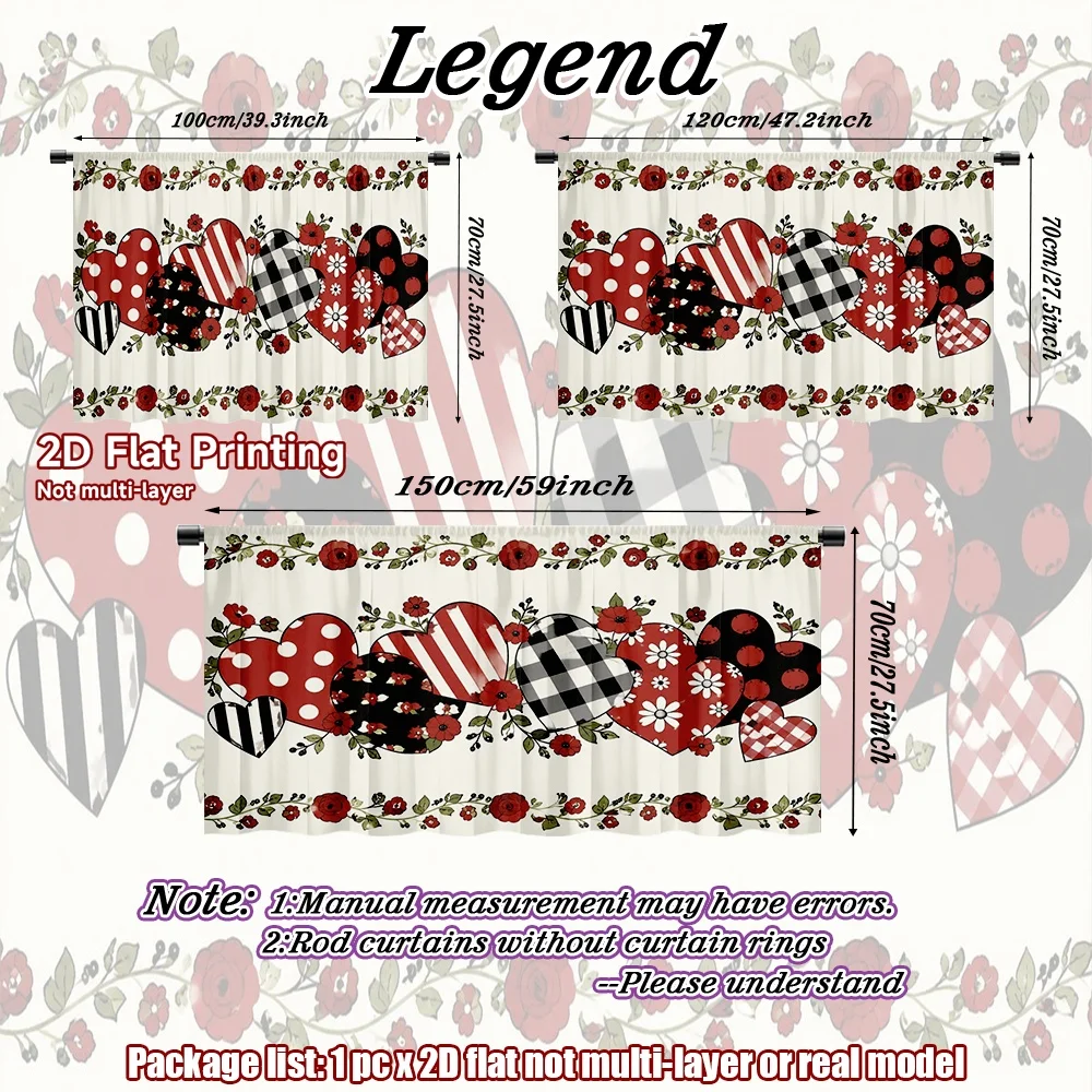 2D flat 1pc Retro country style shoe cabinet curtains Valentine Hearts and Roses Digital printing Rod-style wardrobe curtains,
