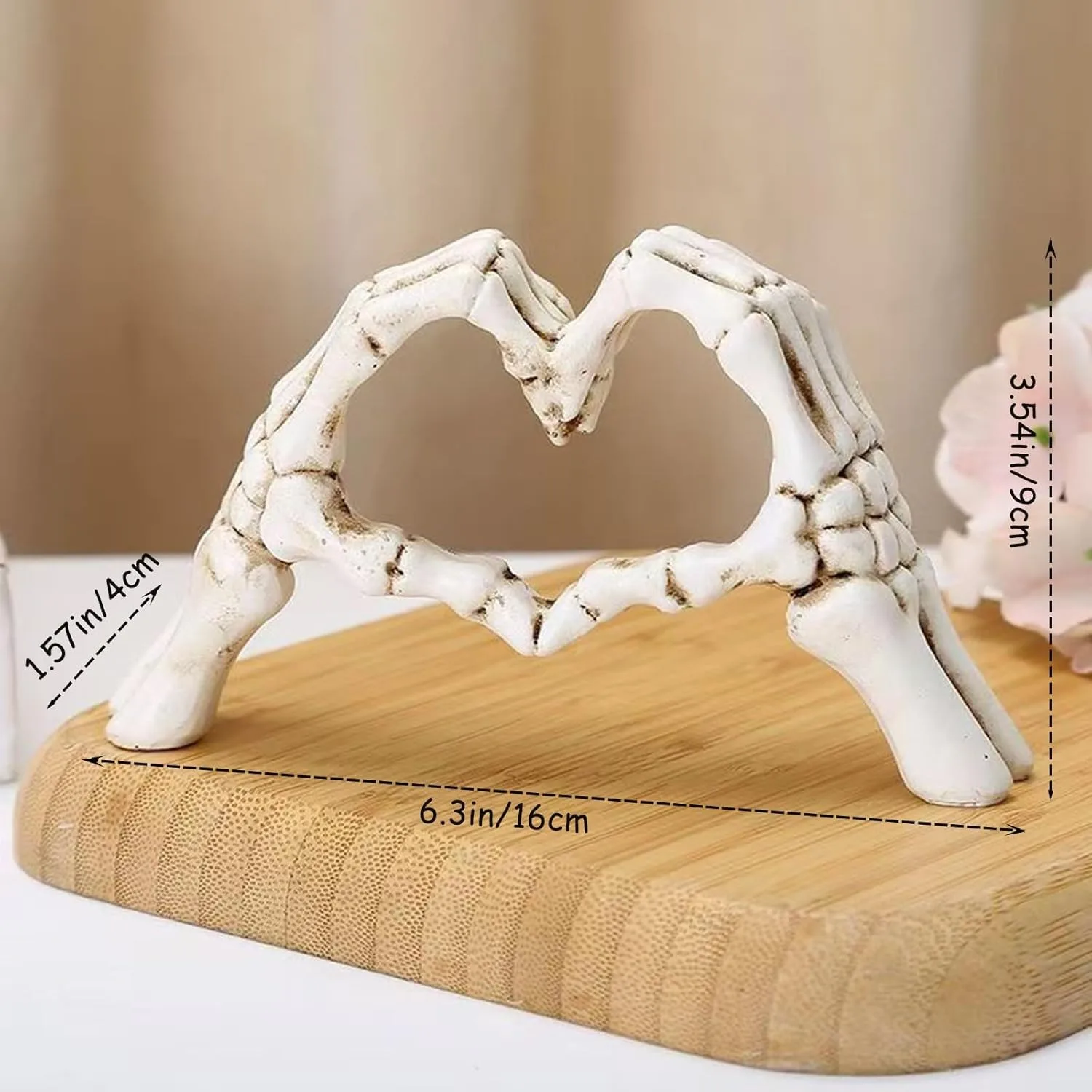 Gothic Skeleton Heart Hands Sculpture Unique Until Death Bone Heart Love Sign Gothic Halloween Gift, Shelf Desktop Ornament