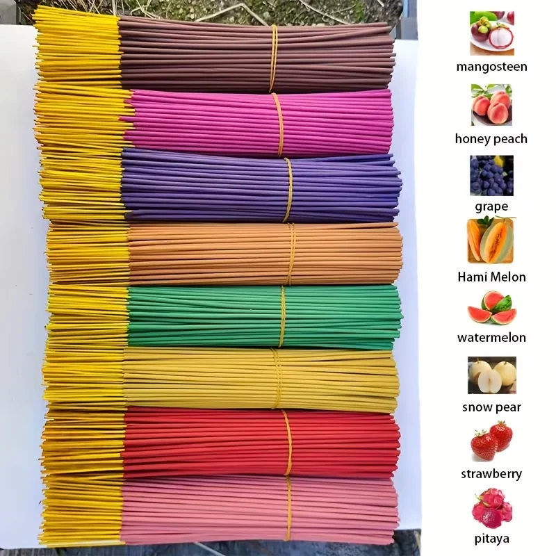 [8 Geschmacksrichtungen] Hochwertige Räucherstäbchen mit Fruchtgeschmack, 22 cm lange handgefertigte Bambus-Räucherstäbchen, mit Mangostan, Pfirsich, Traube, Cantaloupe, Wassermelone, Schneebirne, Erdbeere, Drachenfrucht usw. , 8 verschiedene Düfte, frisch und elegant, langanhaltender Duft, geeignet für Lesen, unterhaltsame Gäste, Meditation, Yoga usw.