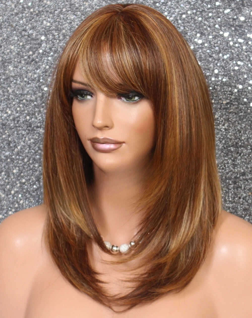 

Смесь волос Полный парик Многослойная прямая челка Тепло OK Blonde Aubur Mix 8643 PL