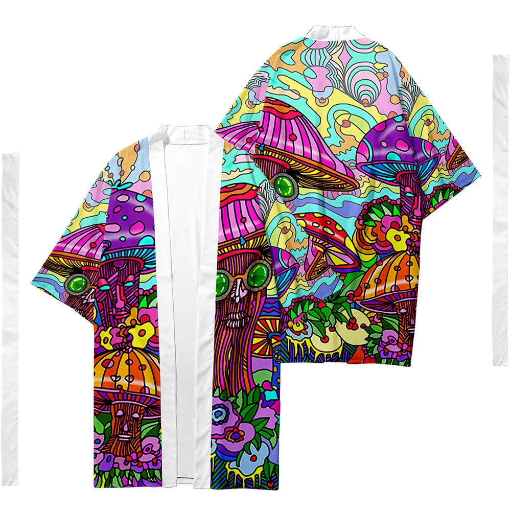 

Men's Japanese Long Kimono Cardigan Men's Samurai Clothing Kimono Psychedelic Pattern Kimono Shirt Yukata Jacket 1