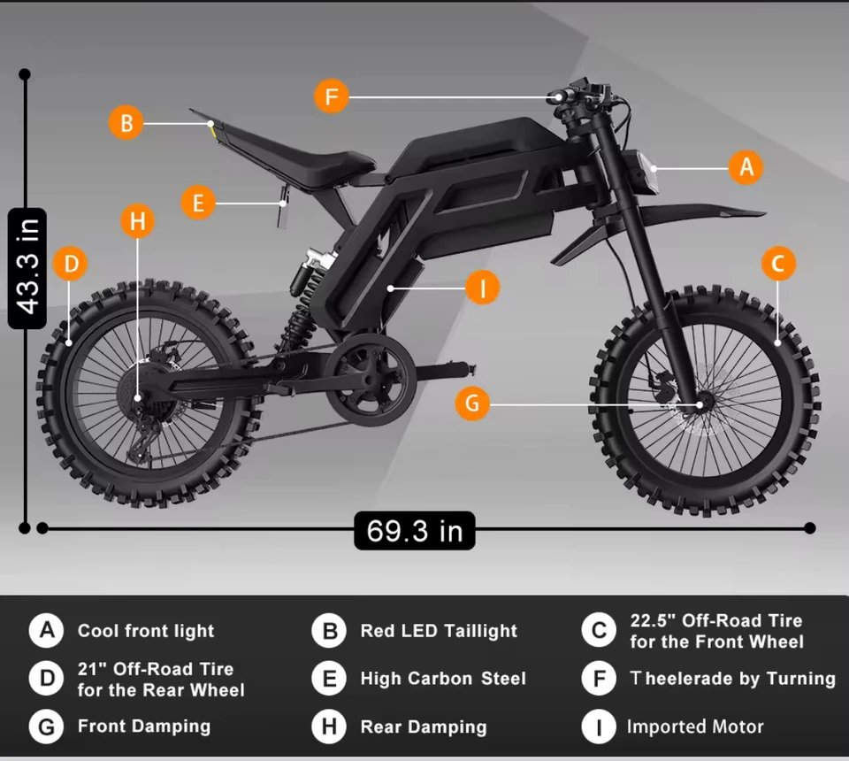 OBX GT73 E-Bike  2000W Electric Bike 52V 27Ah Long Range E-Bike, 43.5MPH Fast Speed, Dual Suspension Off-Road Fat Tire Bicycle image 6