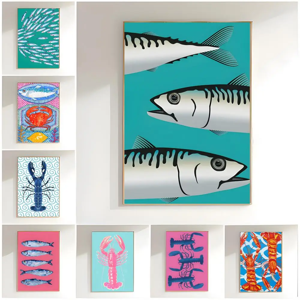 Colorful Sardine Lobster Fish Ocean Poster Premium Wall Decor Modern Home Poster Unframed