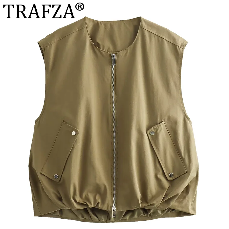 

TRAFZA Waistcoat Women Summer Women's Sleeveless Vest Spring Vest Casual Vest Sleeveless Parka New In Outerwear Short Coats 2024