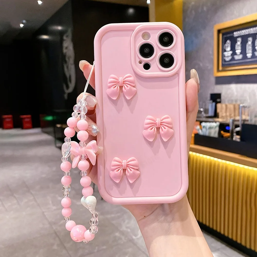 A 55 35 25 3D Pink Cute Butterfly Silicone Soft Case For Samsung Galaxy A55 A35 A25 A15 A05S 4G 5G S24 Plus Cover With Bracelet