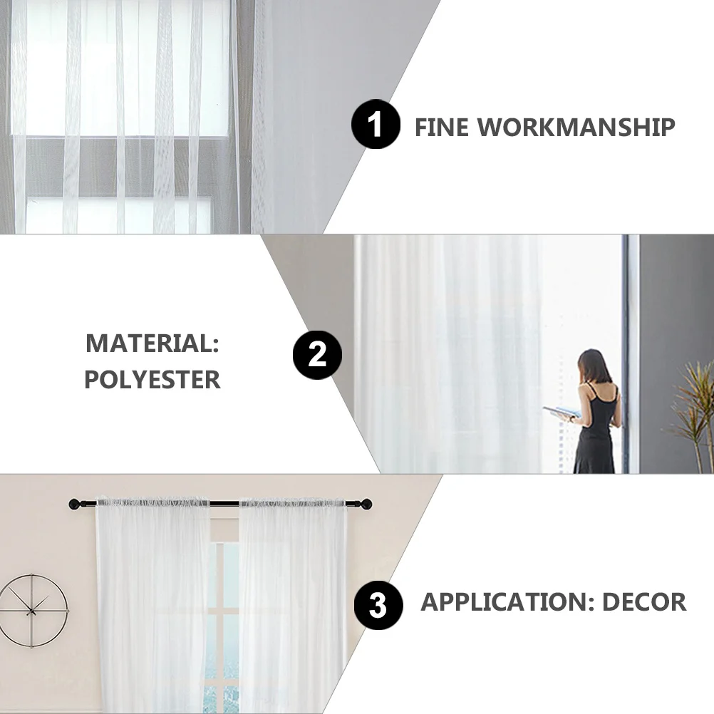 

2 Pcs Finished Product Window Screen Curtain Sheer Curtains Beige Polyester Voile