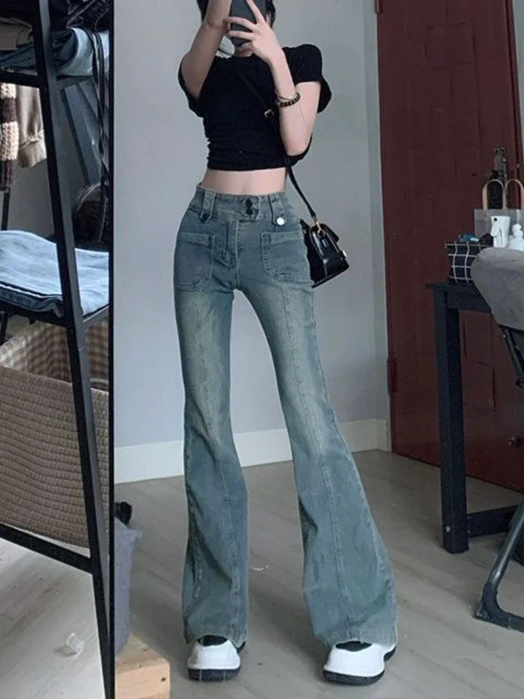 Retro Flare Jeans Women American Style High Waist Leisure Hotsweet Girls Skinny All-match Popular Sexy Full Length Trousers New