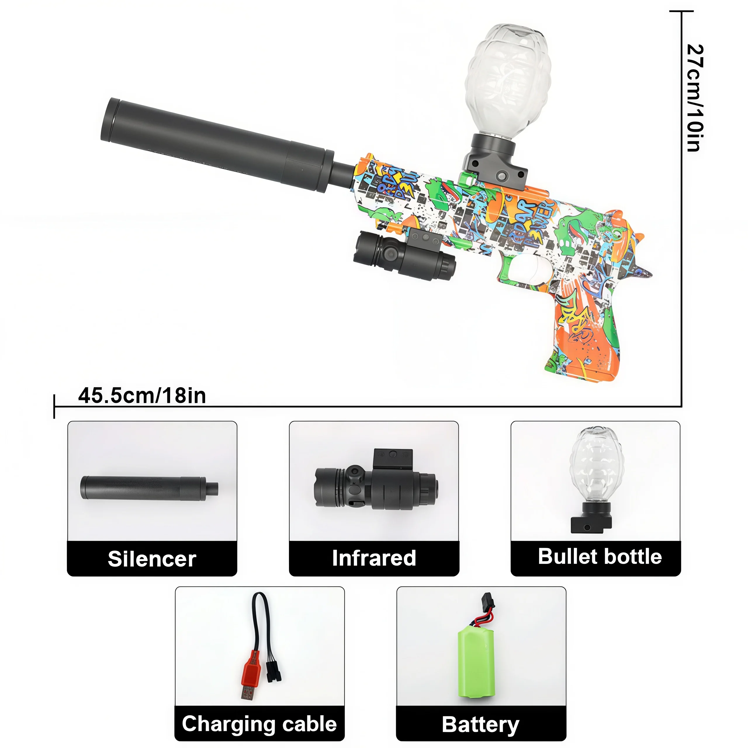 Pistola eléctrica de chorro de bolas de gel, disparo continuo de velocidad recargable, adecuada para juegos de disparos al aire libre (boletas excluidas)