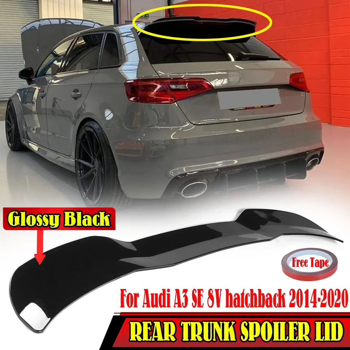 Black/Carbon Fiber Look Rear Spoiler Wing Lip Extension For Audi A3 SE 8V hatchback 2014-2020 Rear Trunk Spoiler Boot Wing Lip