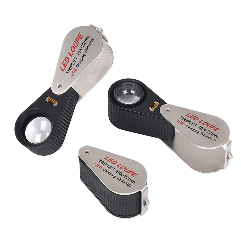Imagem -03 - Lupa com Luz Dupla Branco uv Led Iluminado Lupa Jóias Diamante Pedra Preciosa Olho Vidro para Reparo 10x 20x 30x 40x