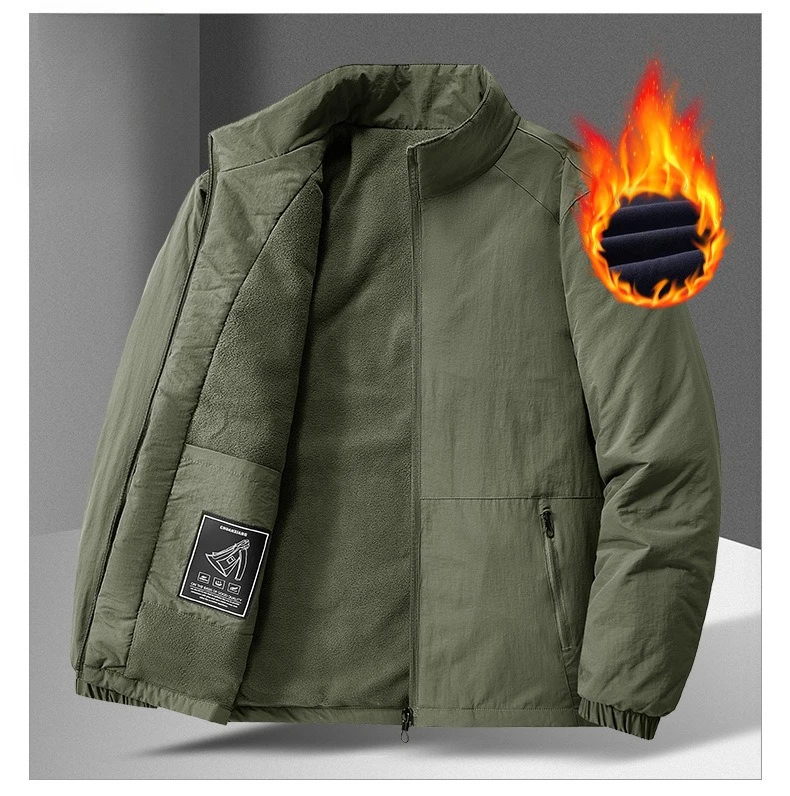 

2025 Hot-Selling Fleece-Lined Thickened Outdoor Stand Collar Jacket for Men, Loose Casual Sports Coat