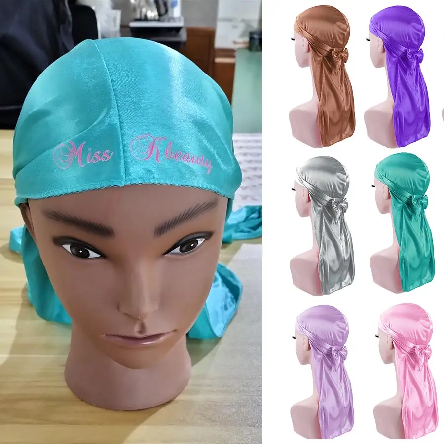 الساتان Durag قبعة عمامة الباروكات Durag السائق حك قبعة قرصان قبعة للرجال إكسسوارات الشعر ذيل طويل الأشرطة العصابات 1 قطعة