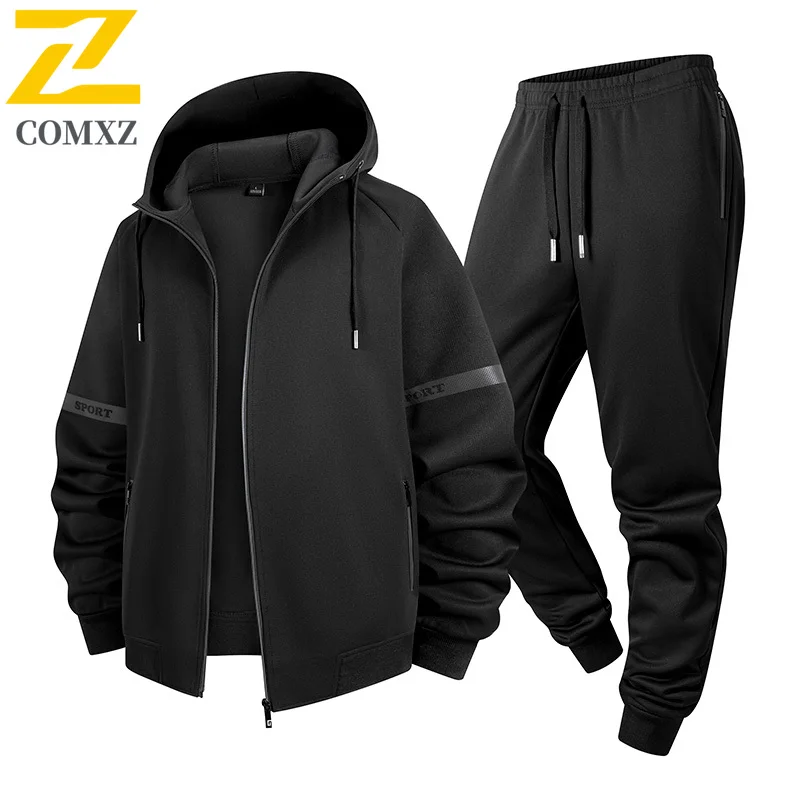 

2025 New Winter Men Sports Suit Fleece Warm Zipper Cardigan Hooded Coat+men Drawstring Sports Pants Fashionable Printed Men Set
