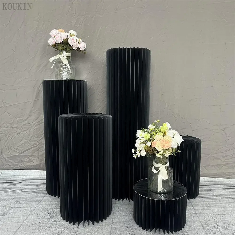 Black Paper Folding Column Display Stand Wedding Dessert Table Cake Stand Halloween Decorations for Home Birthday Party Decor