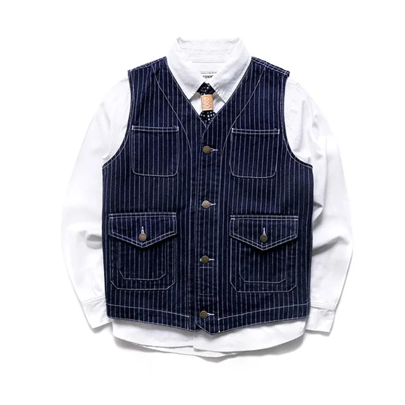 Firmranch Retro Men/Women Vintage Vest Jackets Multi Pockets Hunting Jeans Vest Coat Amekaji Cargo Sleeveless Worker Jacket