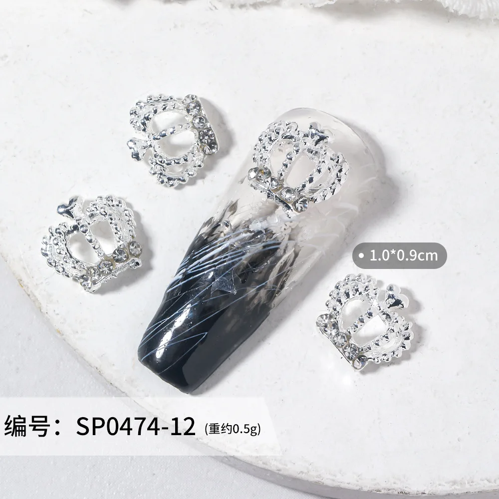 10PCS New Creative Gradient Purple Crown Resin Nail Charms 3D Simulated Silver Crown Nail Art Decorations for DIY Princess Nails