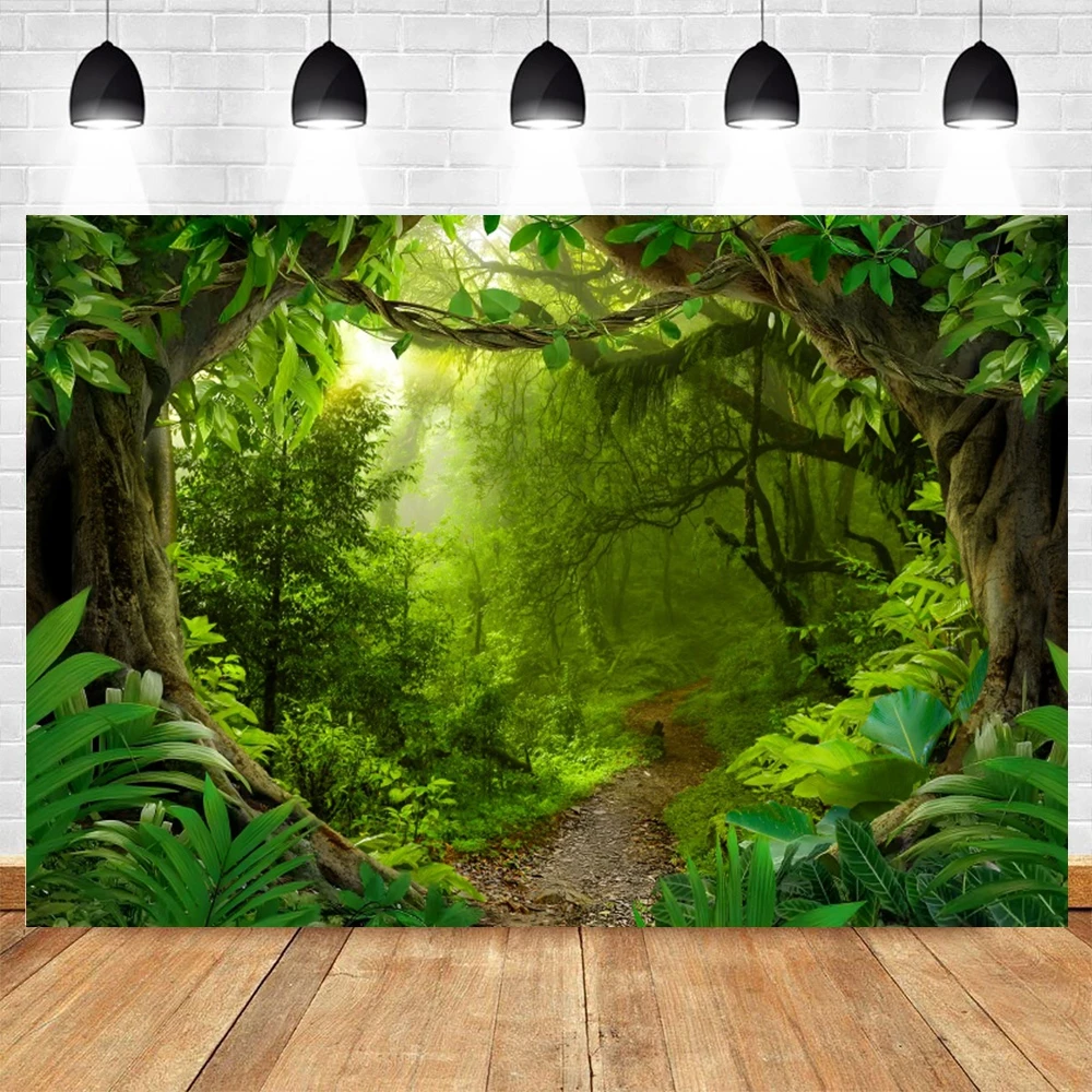 Tropical Jungle Forest Backdrop for Photography Rainforest Green Natural Landscape Camping Adventure Birthday Photo Background