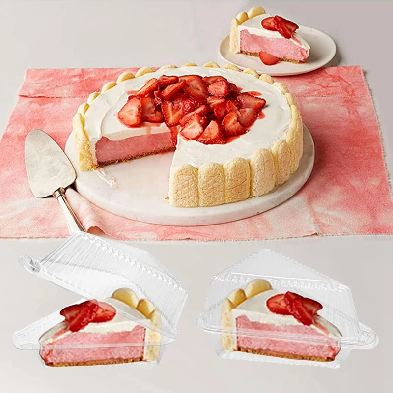 200 Pieces Cake Slice Plastic Containers, 5 Inches Hinged Lid Cheese Cake Container, For Home, Bakery And Cafe Durable