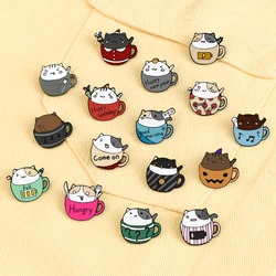 More Styles Cute Cup Cats Creative Animal Brooches Kids Backpack Decoration Badges Women Men Clothes Lapel Pin Jewelry Gift New