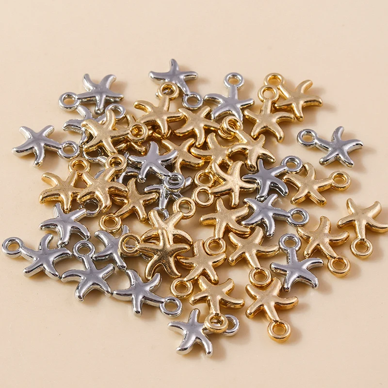 

50pcs 9x12mm Cute Mini Gold Silver Color Alloy Starfish Charms Pendants for Jewelry Making Earrings Necklaces DIY Craft Supplies