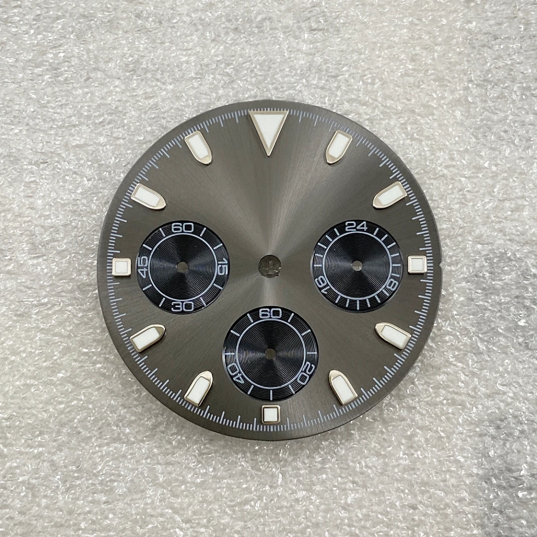 شعار مخصص رائع 29.5 مللي متر قرص مضيء متعدد الوظائف توقيت الباندا الطلب ، مناسبة لتركيب حركة الكوارتز VK63 OEM #4