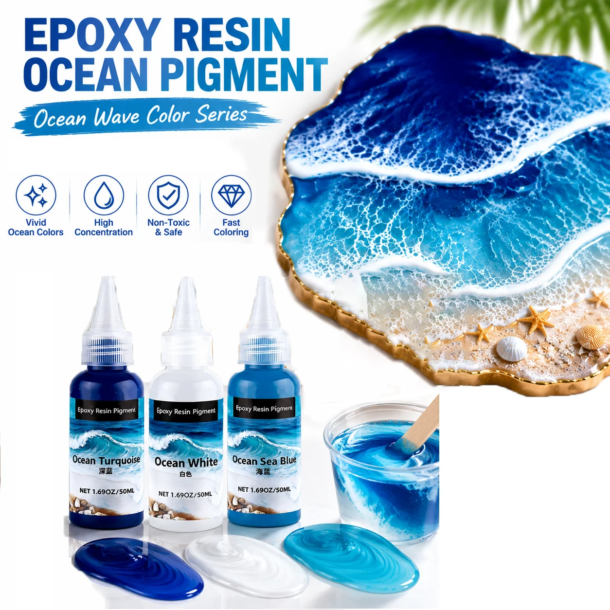 50/100 ml Ozeanwellen-Harzpigmentpaste, hohe Konzentration, lichtbeständig, flüssiger Farbstoff für die Herstellung von Kunstharz-Tischkunst, DIY-Bastelbedarf