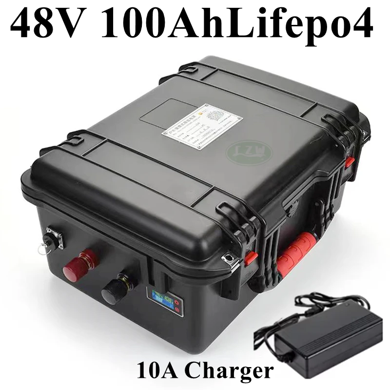 

Waterproof IP67 48V 100Ah LiFepo4 lithium battery BMS 16S for solar system inverter trolling motor energy storage RV+10A Charger