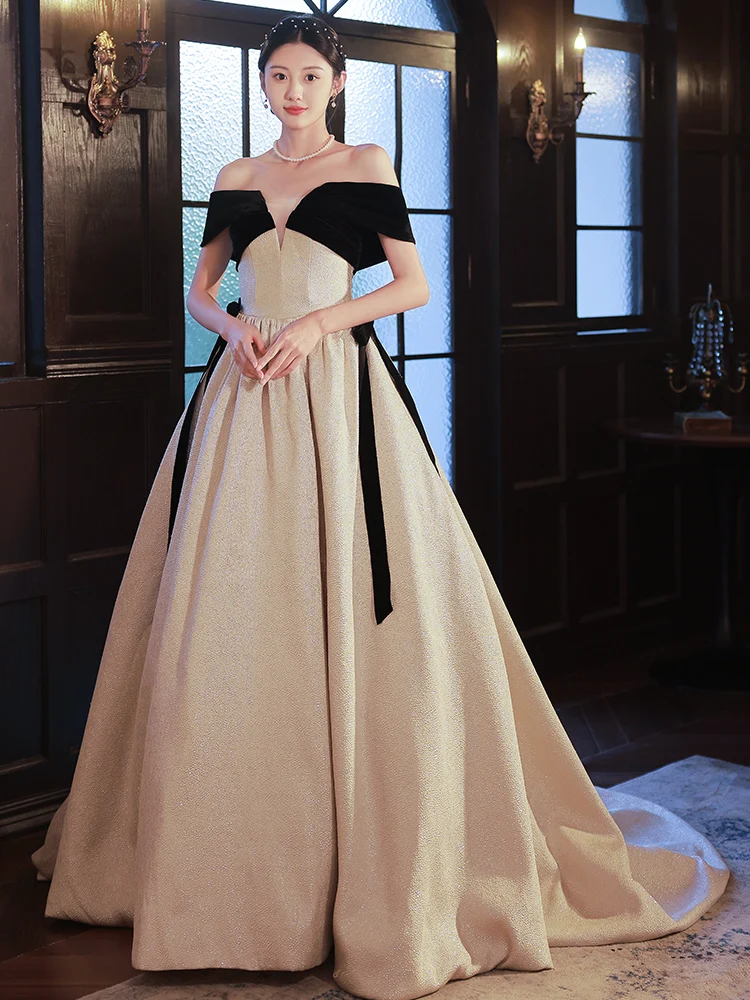 

Vestidos De Novia Off The Shoulder Evening Dress A-line Satin Simple Floor Length Lace Up Back Princess Party Bride Formal Gowns