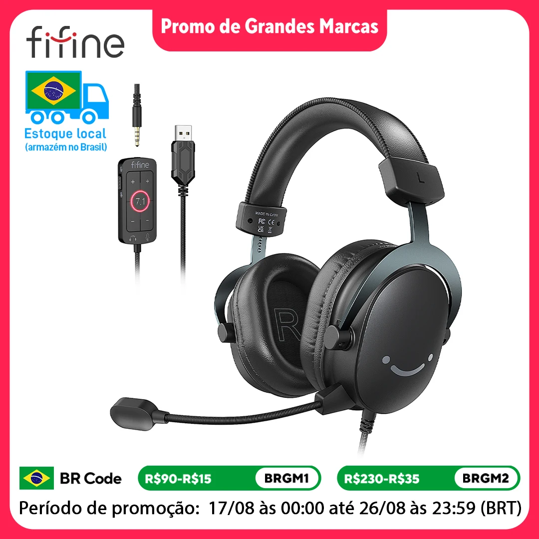 FIFINE Headset, 3.5 mm Jack & USB Headphone with 7.1 Surroun