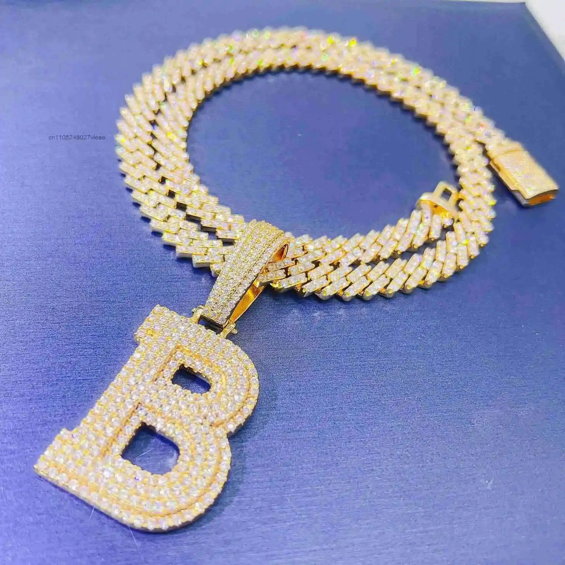Custom Initial Letter Iced Out 925 Sterling Silver Fully Vvs Moissanite Diamonds Necklace Pendant