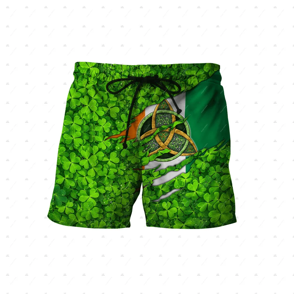 Custom Name Irish Ireland Country Flag St.Patrick Tattoo Vintage 3DPrint Summer Harajuku Streetwear Casual Beach Shorts Pants X3