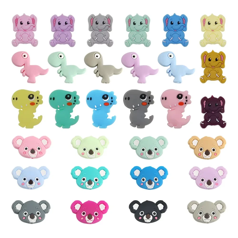 

10Pcs Mini Focal Silicone Beads Cartoon Animals Dinosaur DIY Jewelry Making Pacifier Clip Accessories Charms For Bracelet