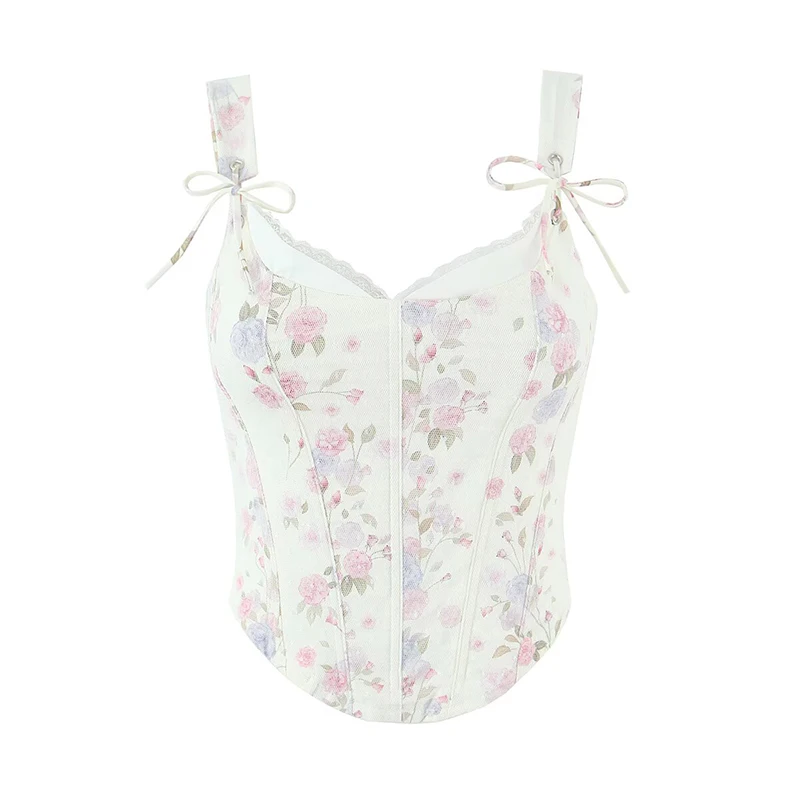 

YENKYE, сетчатые кружевные лоскутные топы во французском стиле с цветочным принтом, милые сексуальные майки для красивых девушек, пляжная вечеринка, праздничные тонкие летние топы