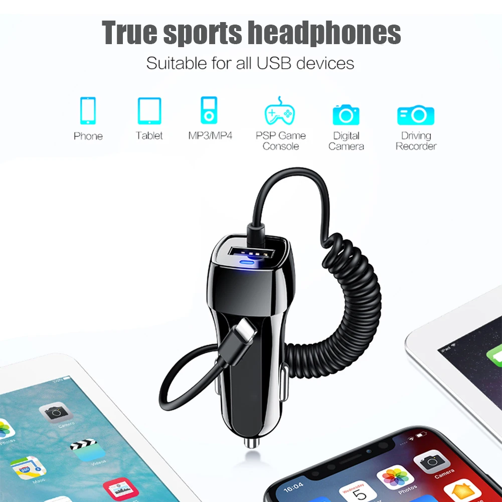 48W Car Charger With Spring Micro USB Type C Cable For iPhone 12 11 XR 8 Cigarette  Lighter USB Truck Car Charger For Phone