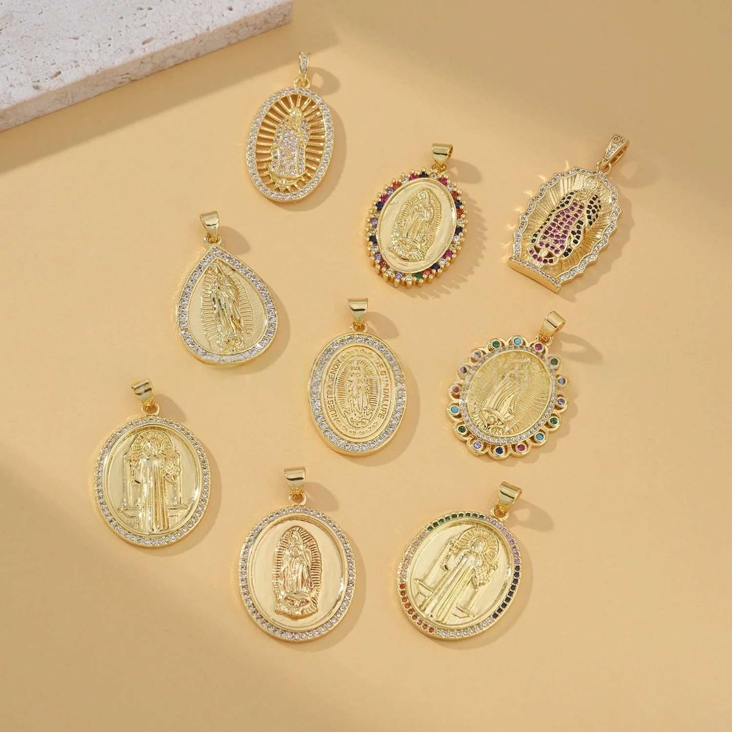 

5 Pieces European and American Copper Zircon Virgin Mary Pendant Accessorie DIY Pearl Necklace Jewelry Making Material Wholesale