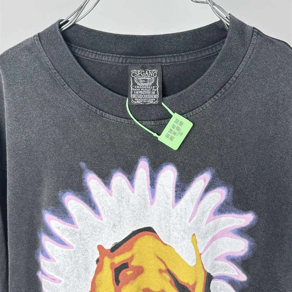 SAINT OF MICHAEL 1:1 Fashion Streetwear American Style Long Sleeves Tee Quality Printed Tops 100%Cotton Vintage T Shirt Men