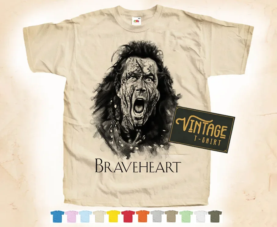

BLACK Print: Braveheart V1 T shirt Natural VINTAGE Poster Cotton S-5XL