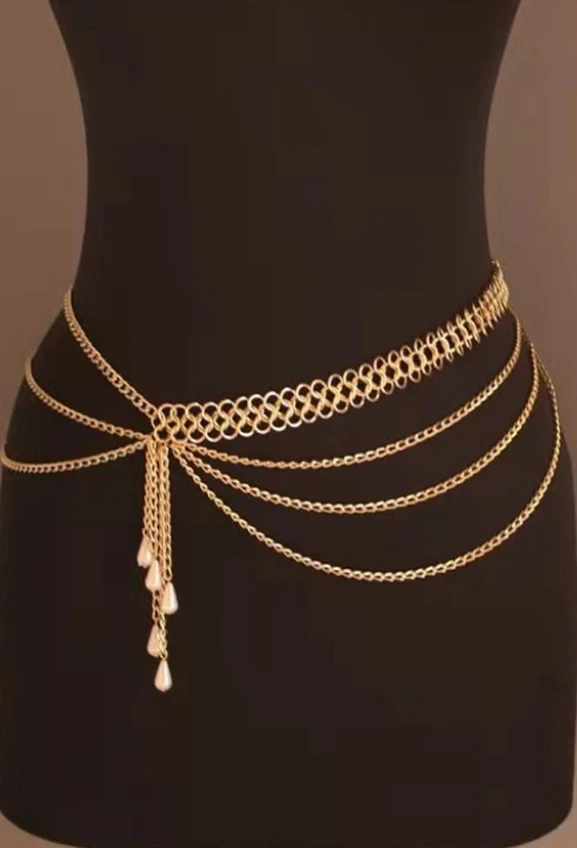 

European and American popular word chain waist chain, water drop bead fringed necklace, exaggerated multi-layer necklace