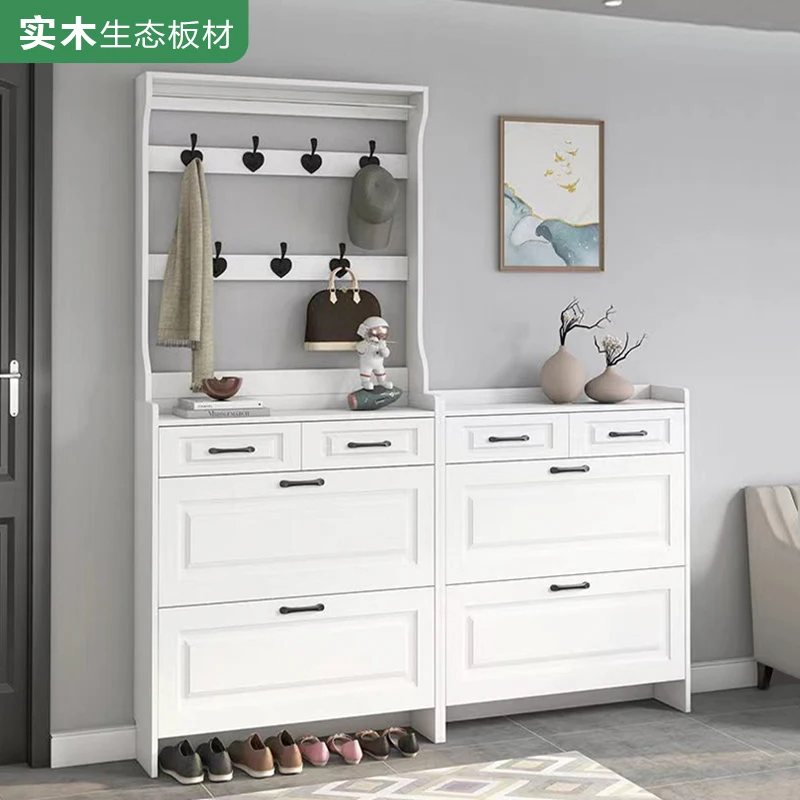 

Solid wood ultra-thin tipping bucket shoe cabinet 17cm economical with drawer hanger at home door Small shoe rack for home