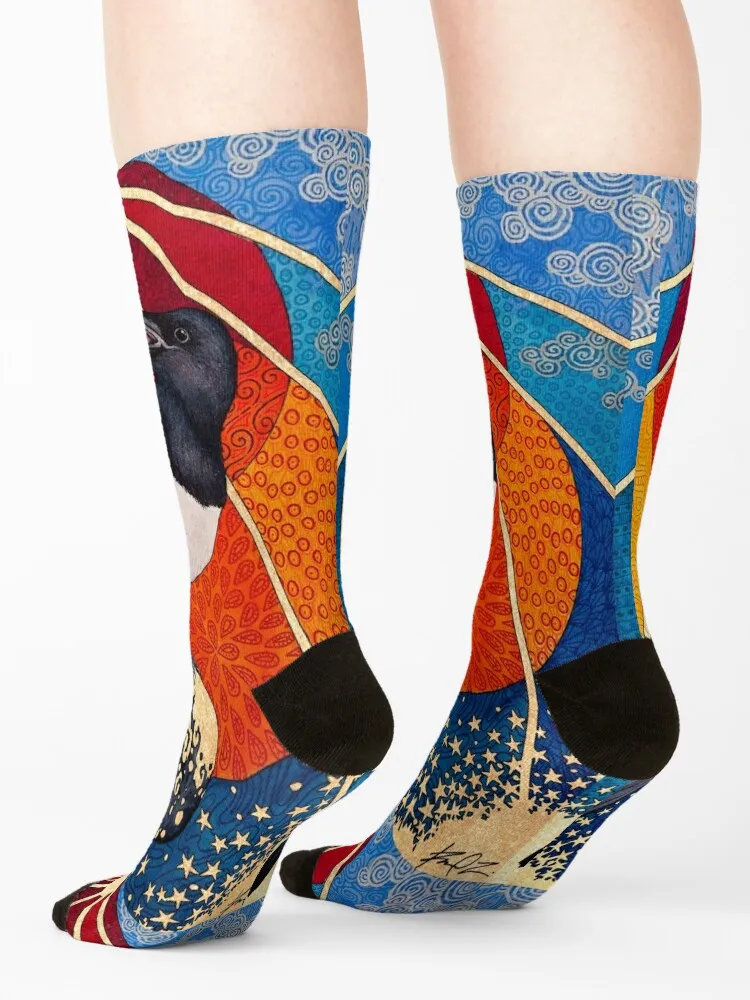 Mixed media occult tarot magpie painting Socks custom gym Rugby japanese fashion Woman Socks Men's