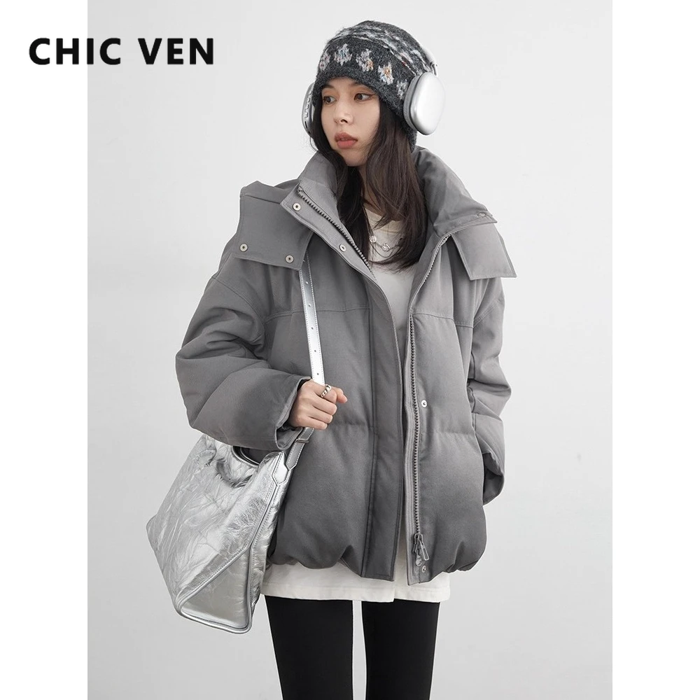 

CHIC VEN New Women Down Coats Loose Hooded Gradient Dyed Female Down Jacket 90 White Duck Down Warm Coat Autumn Winter 2025