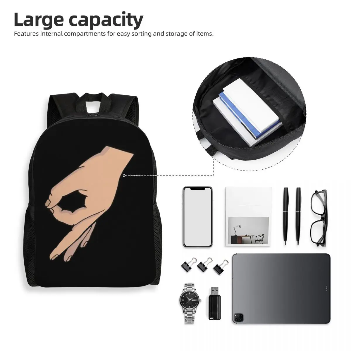 Circle Game Hand Gotcha Meme Made You Look Backpack Student Boys Girls BookBag School Bag Laptop Shoulder Bags