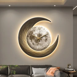 Living room decoration atmosphere led luminous painting moon clock restaurant hanging painting sofa background wall mural