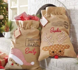 Personalized name Santa Sack , Christmas Bags Burlap Santa Gift Bag, Reindeer Santa Sack, Christmas Sacks Personalised, Large