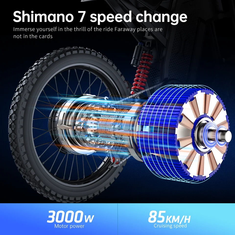 Adult Off‑Road MTB Ebike EKXBIKE X21 Max High Speed Electric Motorcycle With 6000W Brushless Gearless Motors, 60V30AH Lithium Battery, Max Speed Up To 85Kmh image 4