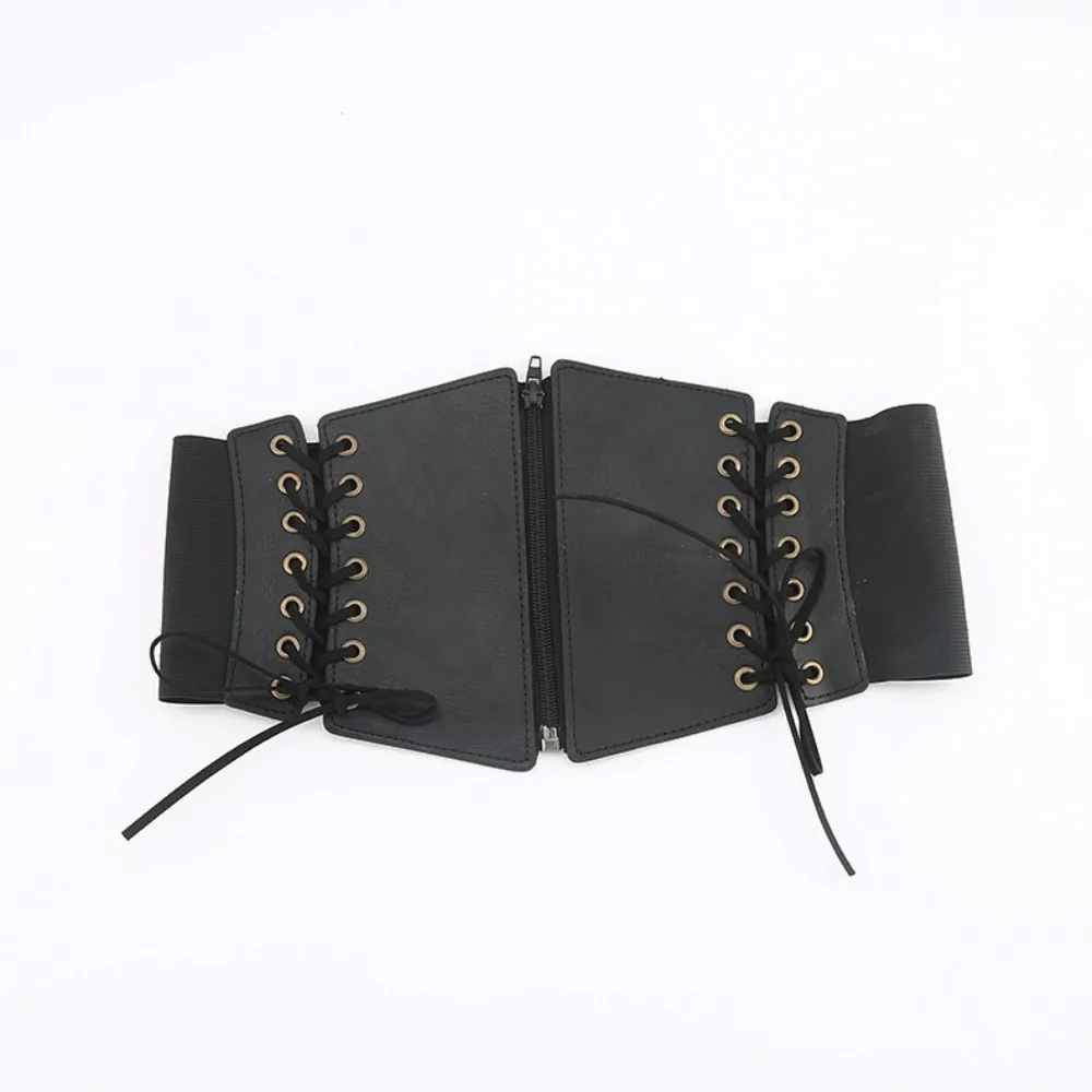 

Personality PU Leather Zipper Cummerbunds High Waist Strap Female Waistband Dress Girdle Wide Waist Belt Dress