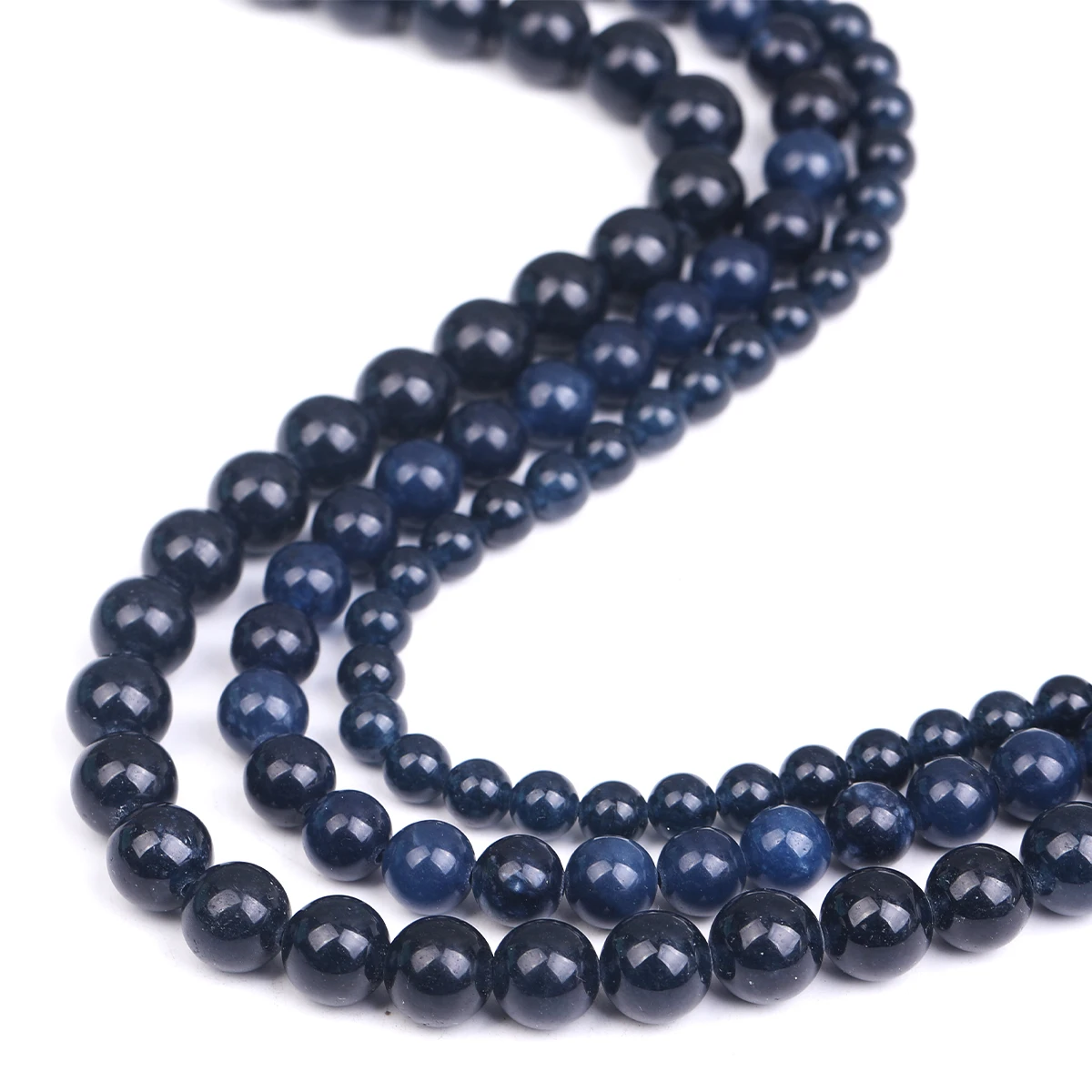 4 6 8mm Natursteinperlen in Saphirfarbe, blaue runde lose Perlen für Schmuckherstellung, DIY-Charms, Armbänder, 15'' – Detail 4