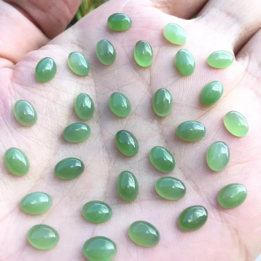 5x7mm Green Hotan Jade Oval Flatback Cabochon Original Gemstone Natural Nephrite Jadeite